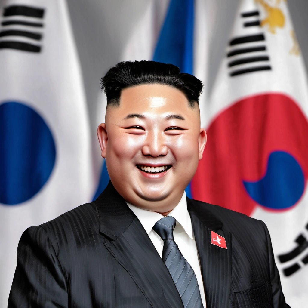 Kim Jong-un portrait with a unified Korea flag
