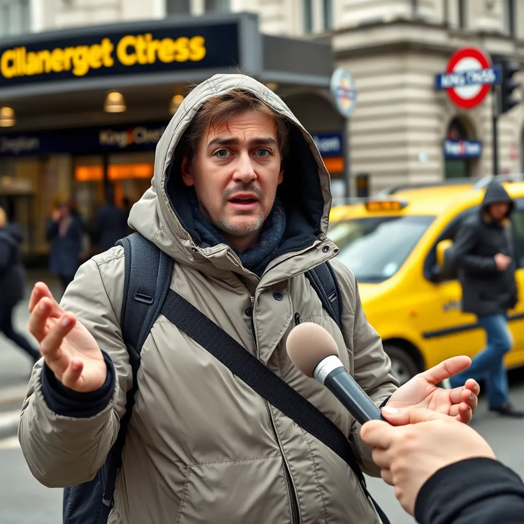 Commuter outside King’s Cross angry “in principle”