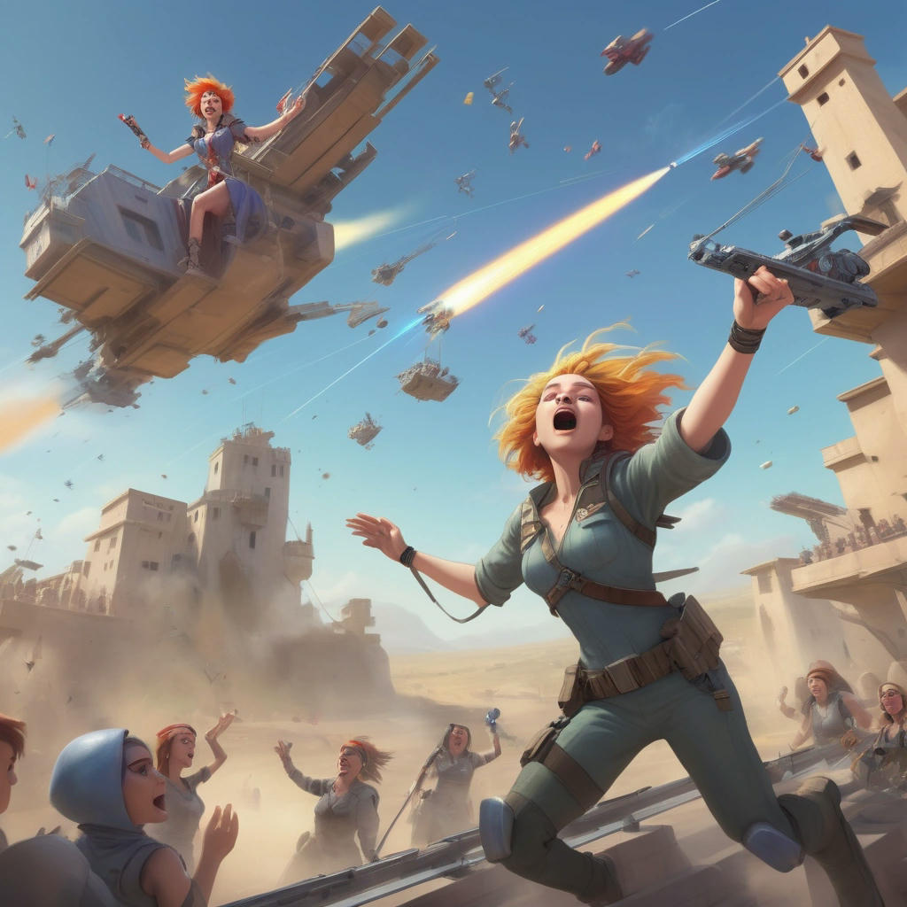 Helena’s daring launch over the fortified border, with rebels and gadgets in the background.