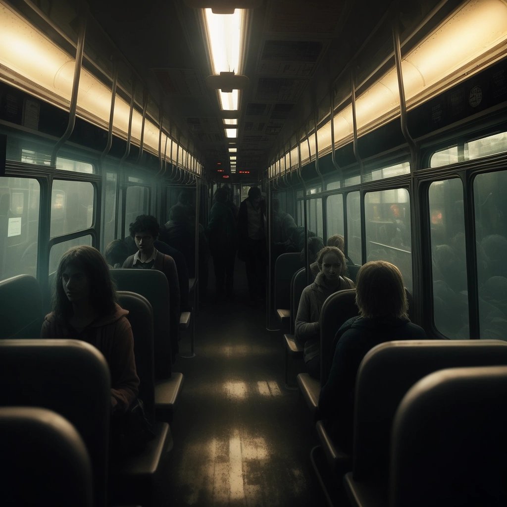 Passengers in a dark bus