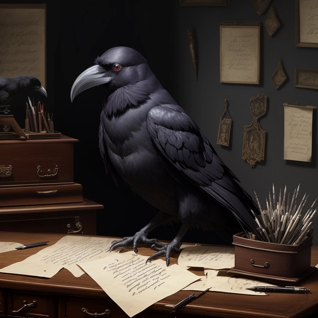 Raven on a writing desk
