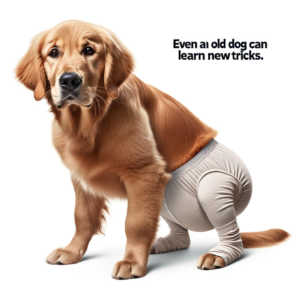 Dog wearing pants on two legs, not four