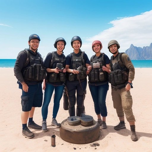 Tourists taking a selfie with a detonated landmine