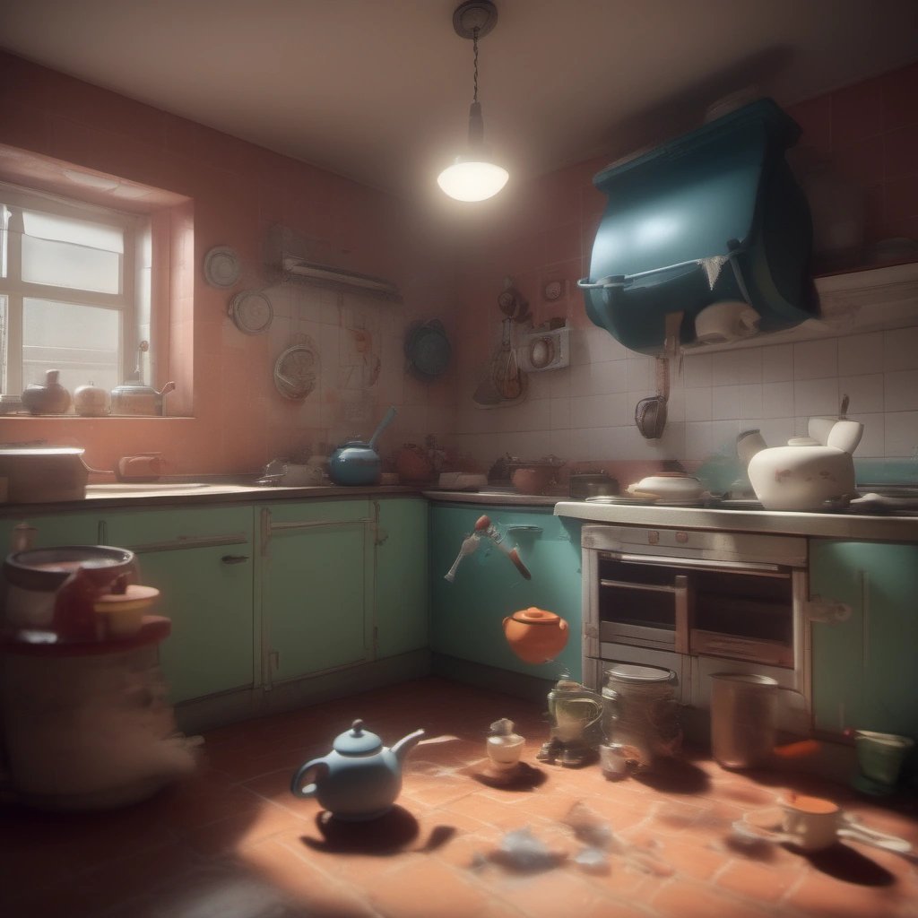 Midair syringe in a kitchen