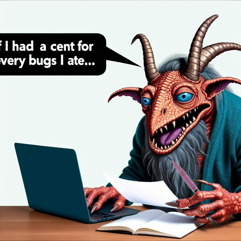 A humorous meme involving a grue and a software bug.