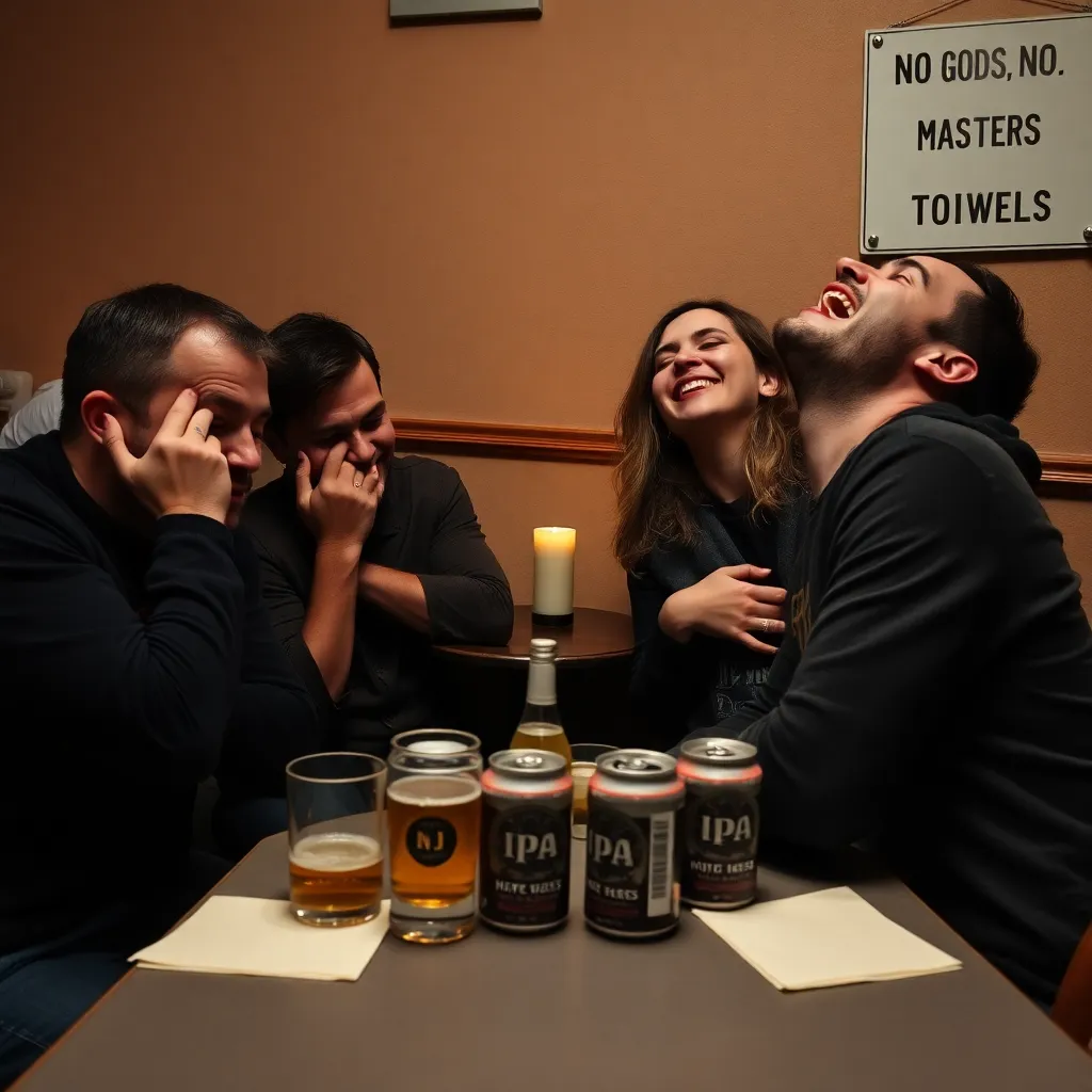 Close-up: the four laughers (identities obscured) “freed from a curse”