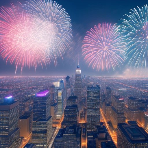 Fireworks in front of city skyline