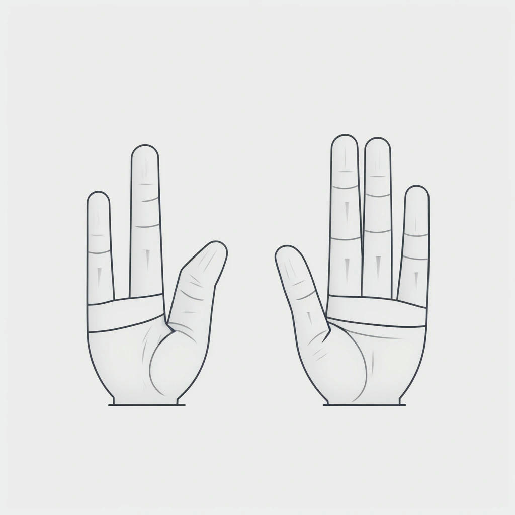 a simple illustration of the basic hand shapes, with the palm, fingers, and wrist broken down into simple geometric shapes, in a clean and minimalist style, with a white background, and a hint of gray tone