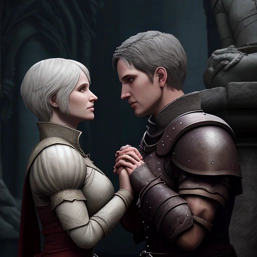 Character romancing a stone statue