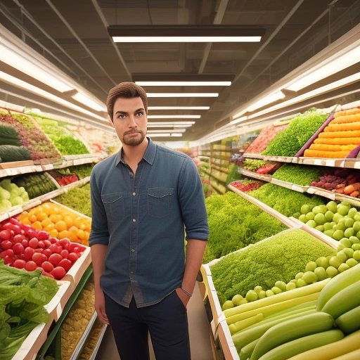 Man looking confused in vegetable section