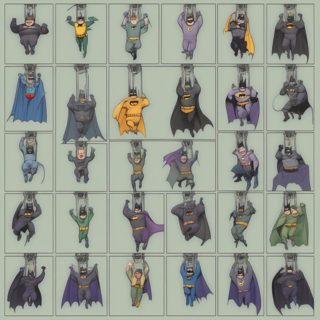 Batman's sidekicks hanging from wedgies in different locations