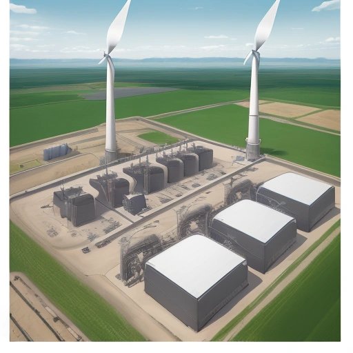 Wind storage facility next to a traditional fossil fuel power plant, showcasing the shift towards renewable energy