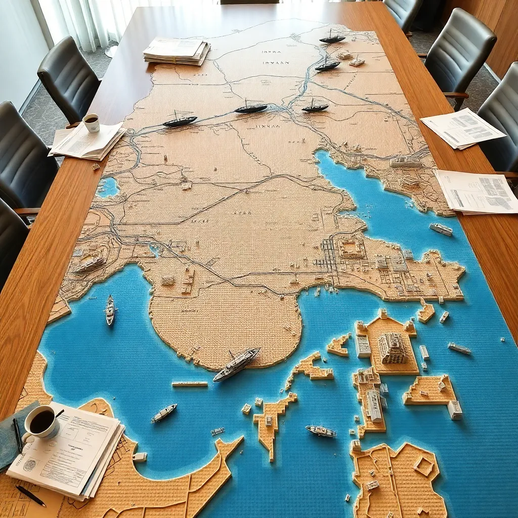 A physical scale model of the Strait of Hormuz used for level design