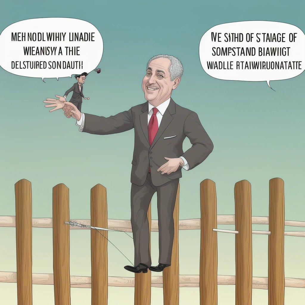 Caricature of the wishy-washy politician on a tightrope