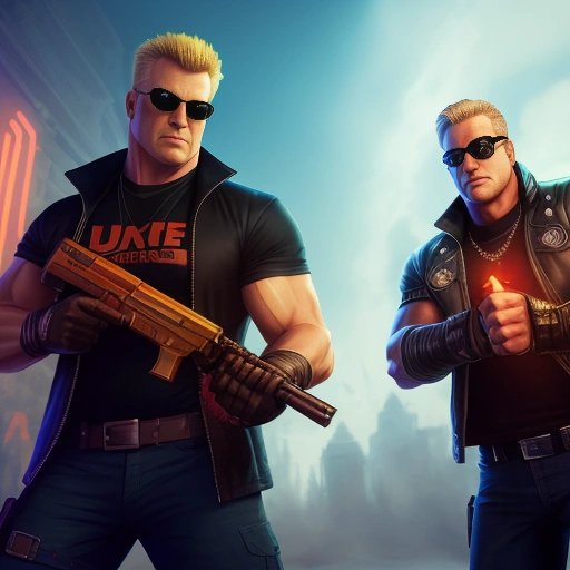 Duke Nukem holding Ripper, Doom Guy holding fists