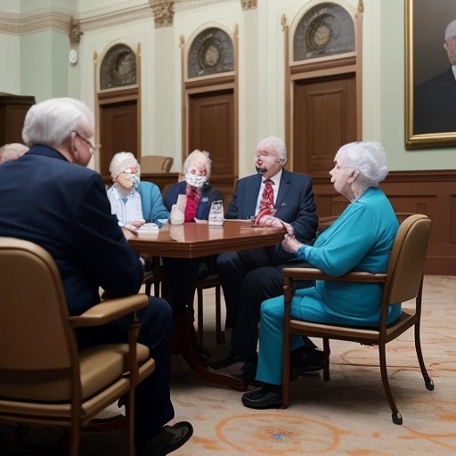 Lawmakers conversing with nursing home residents