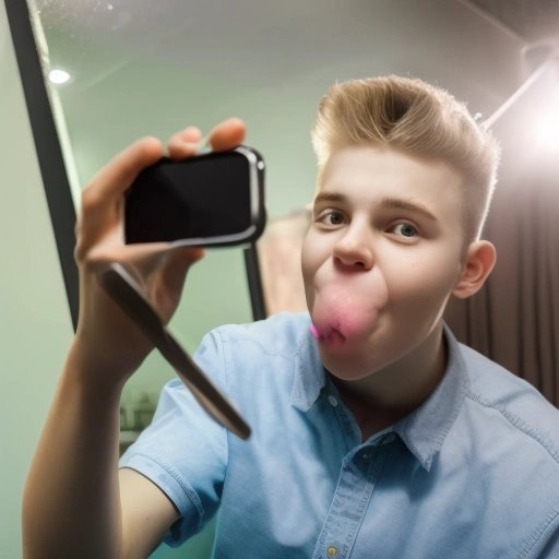 Teenager participating in the mirror-licking craze