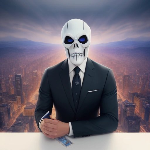 Skeletor mask under a suit and tie