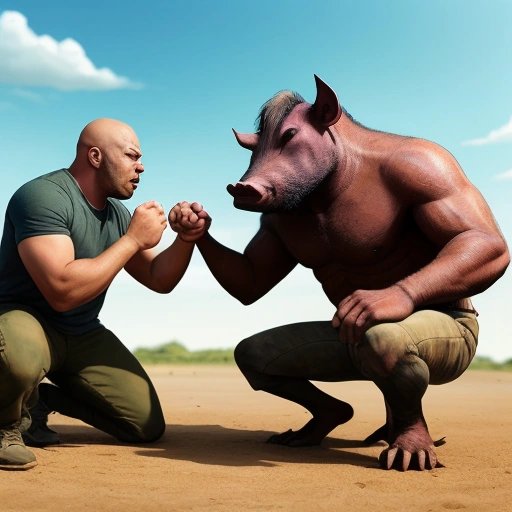 Upvote Man and the Kneeling Warthog engaging in battle