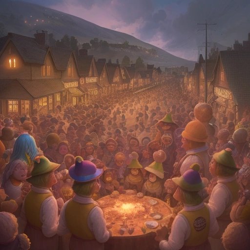 Townspeople bidding farewell to the departing Oompa Loompas