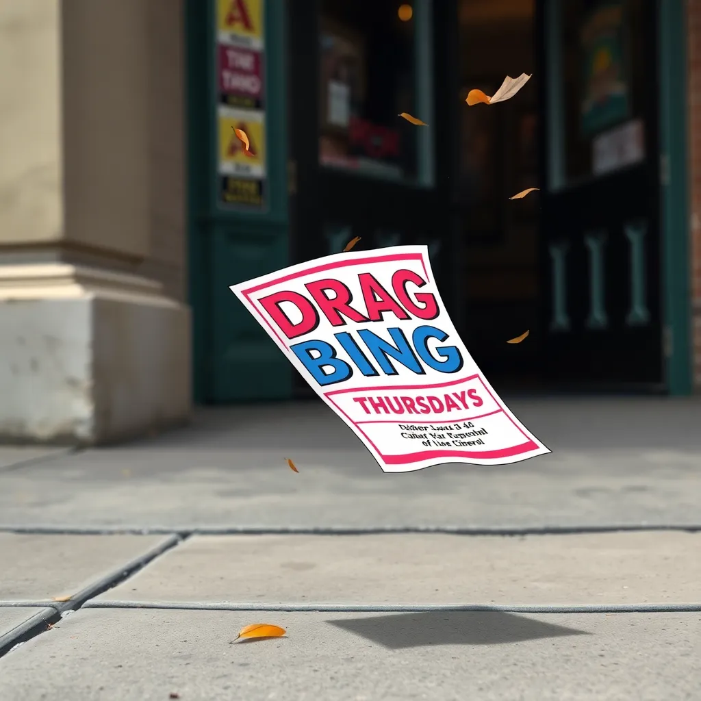 Drag Bingo flyer caught in a gust of wind