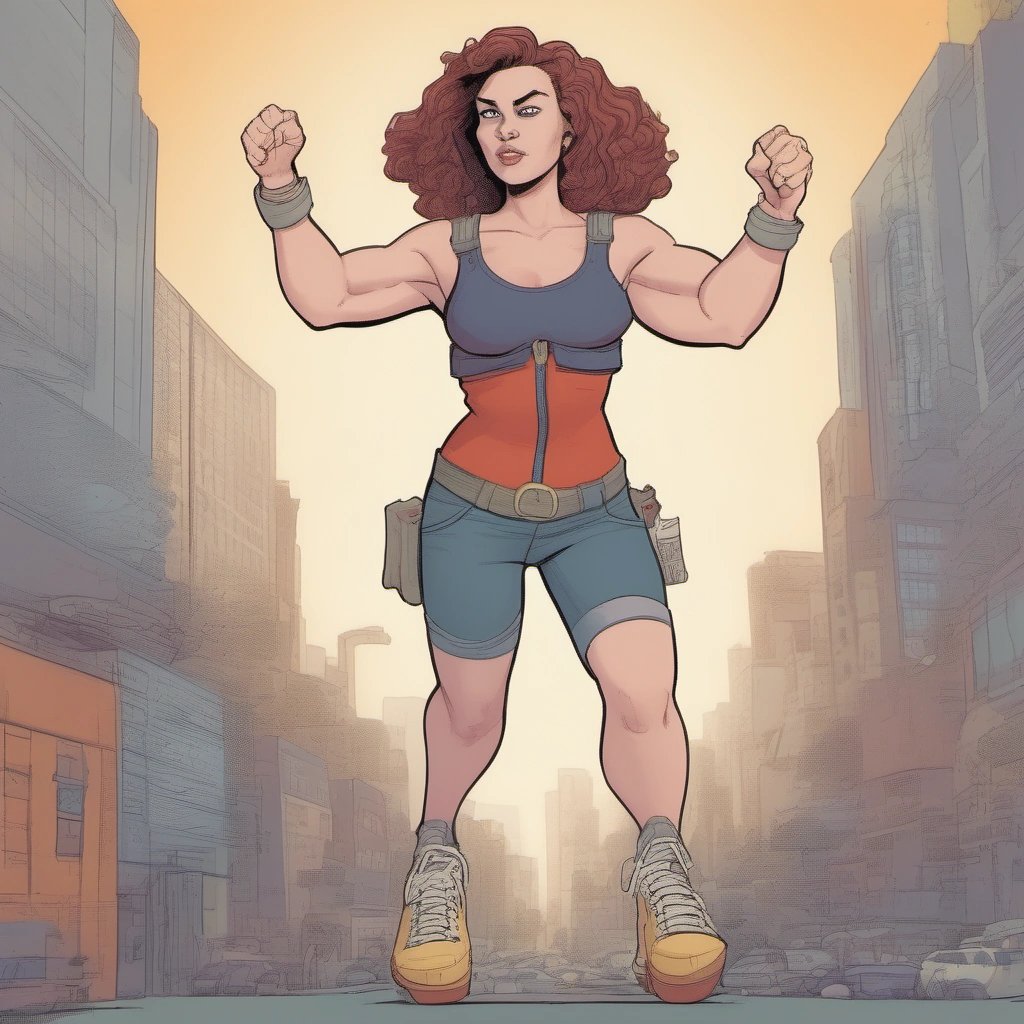 Superheroine wearing Birkenstock shoes