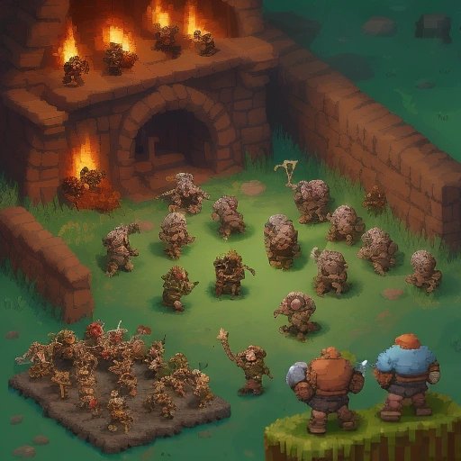 Dwarves battling goblins in Dwarf Fortress