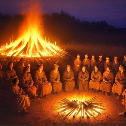 Tribe gathering around a fire with Chief Haskins speaking