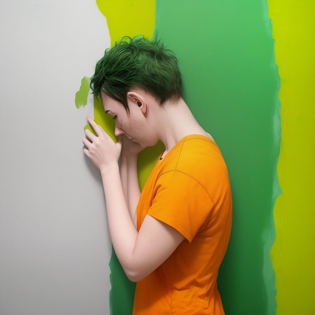 Person with a poorly painted bathroom wall
