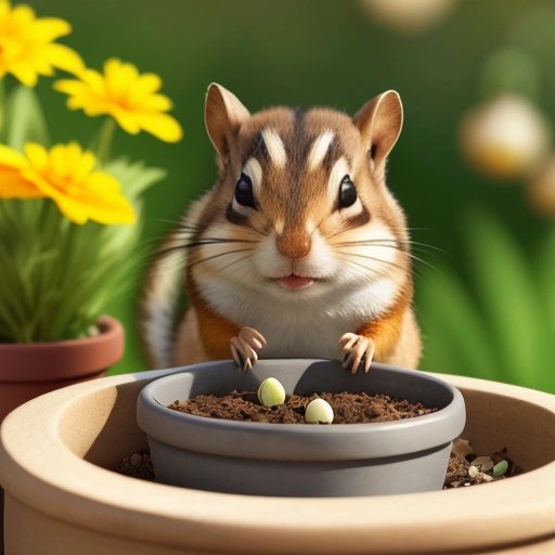 Chipmunk stealing flower bulbs