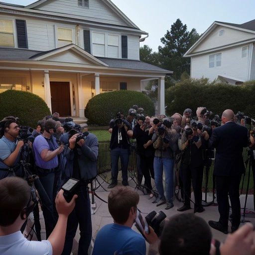 Crowd of reporters outside the Johnsons' house