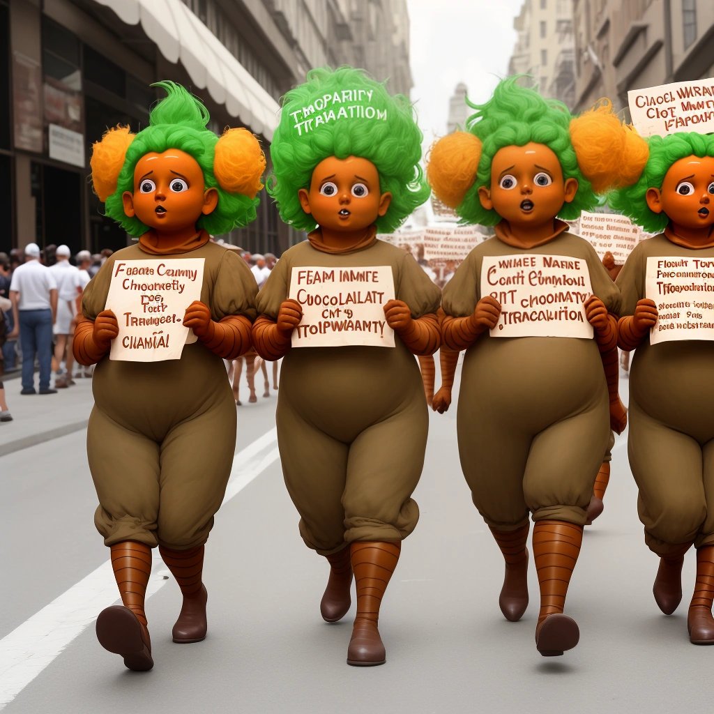 Oompa Loompas protesting for fair wages and transparency