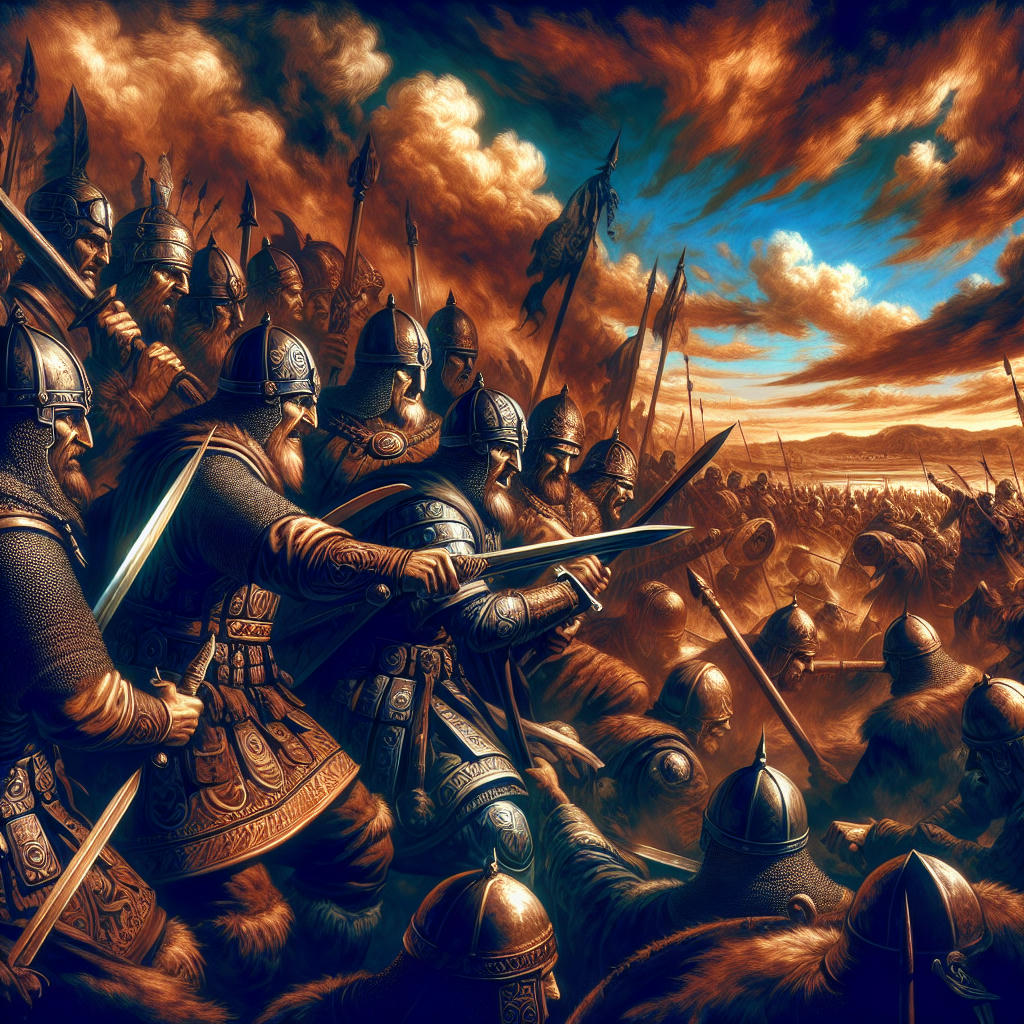 ancient warriors in a battlefield, dramatic lighting, high detail, art by midjourney