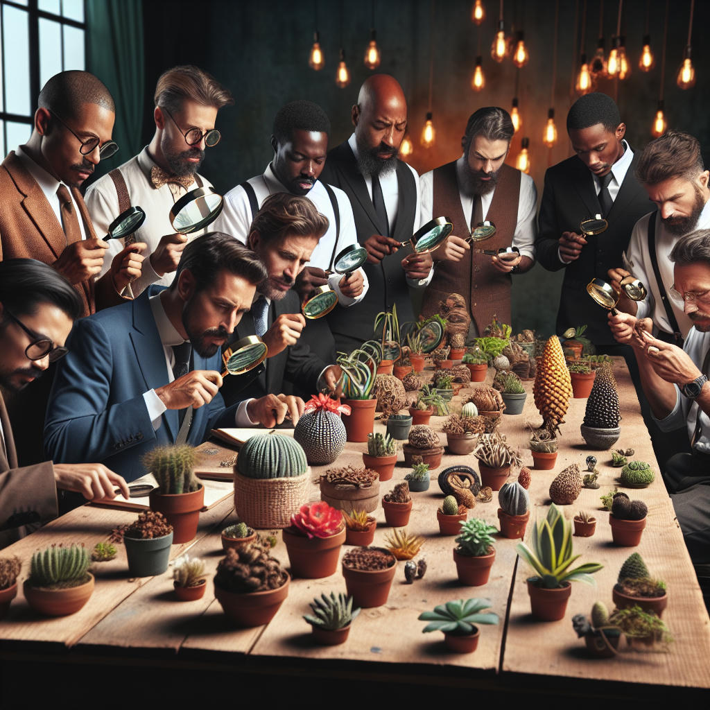 Men engaged in a rare plant identification contest.