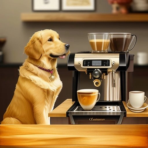 Golden retriever making coffee