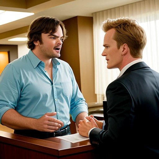 Jack Black and Neil Patrick Harris at the check-out desk