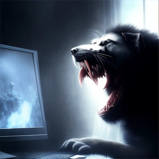 Person on computer with Cujo breaking through screen