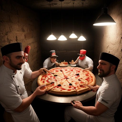 Pizza chef offering six-slice pizza in a hidden kitchen