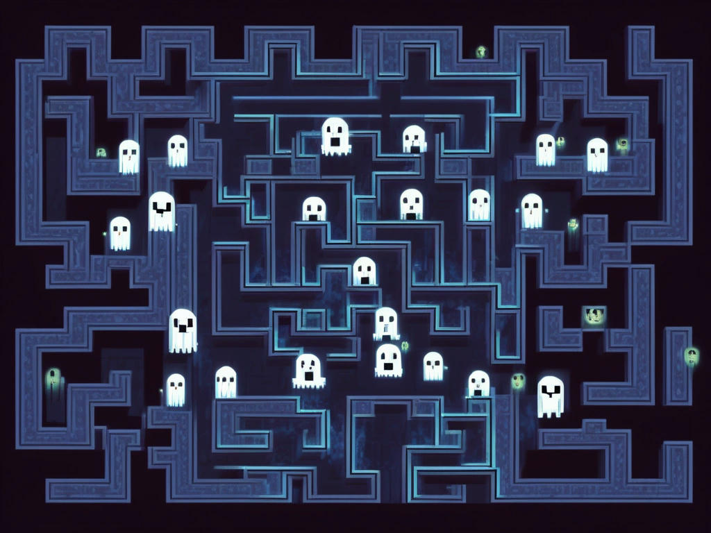 Pixelated maze with ghosts reappearing