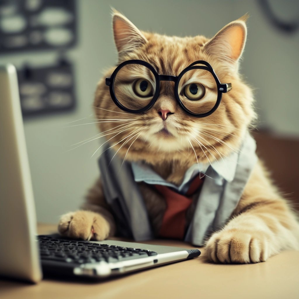 fbmac the cat at a desk
