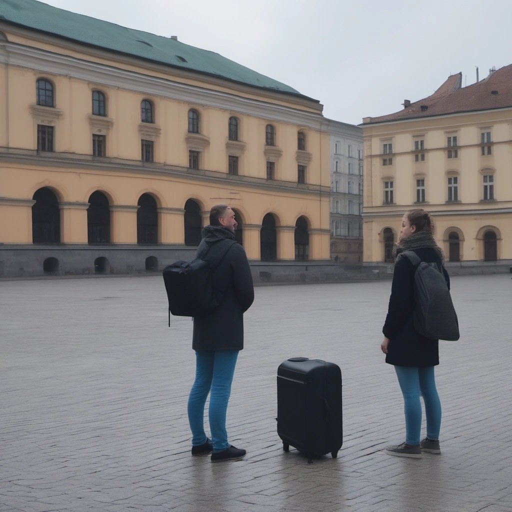 Tourists standing in front of Krakow's void