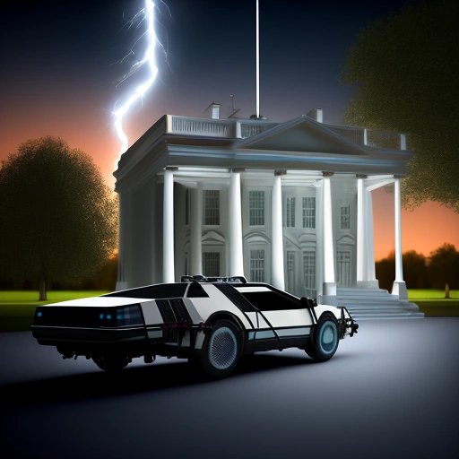 Time machine in front of an alternate White House