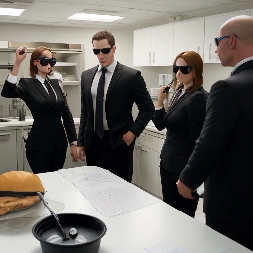 FBI agents inspecting the office kitchen