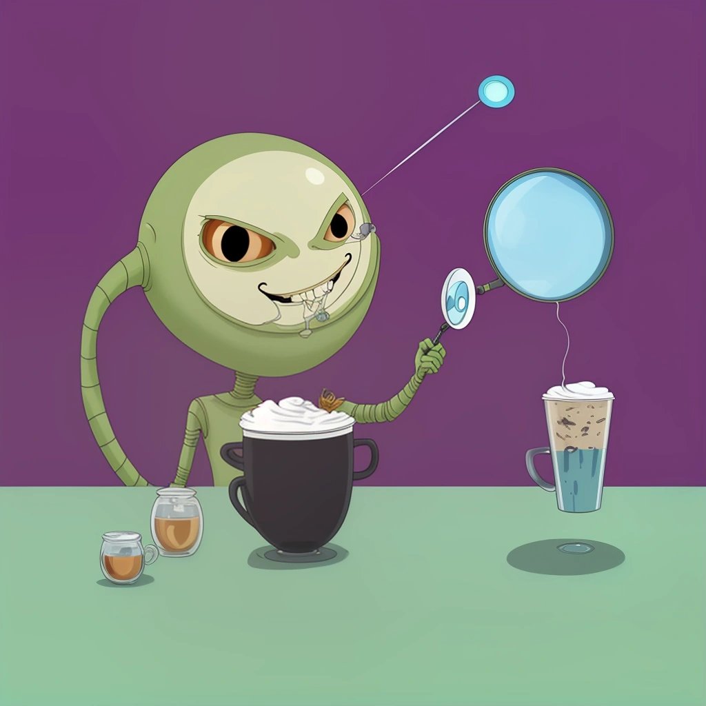 Alien inspecting a café latte