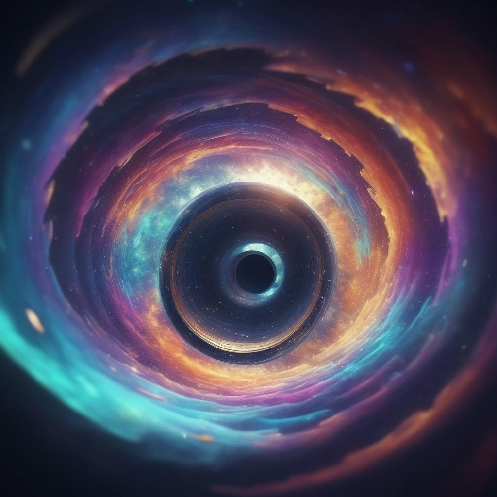 illustration of a wormhole, with the plane being pulled through a swirling, colorful vortex, high detail, realistic, cinematic lighting, 4k