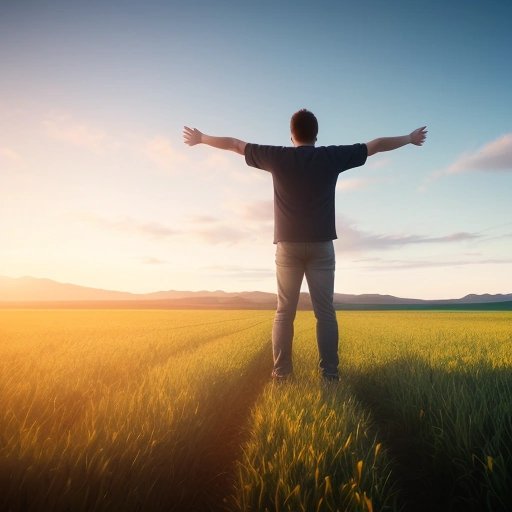 Person with arms outstretched in a field