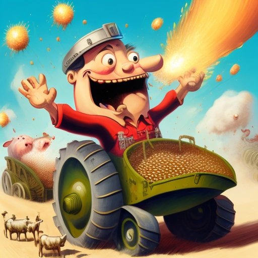 Cartoon farmer riding a howitzer