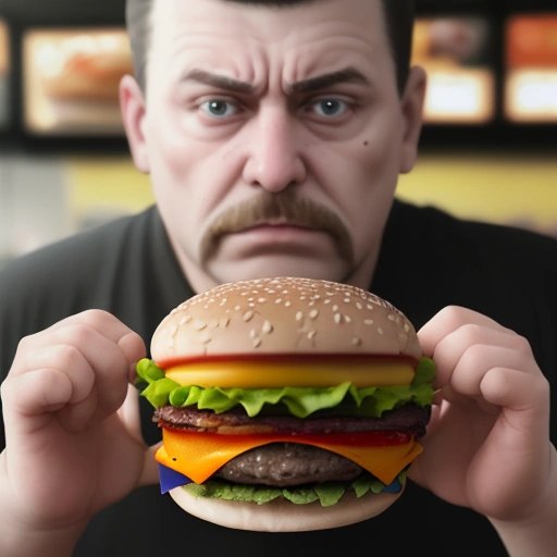 Customer holding a sad-looking burger from the Russian McDonald's