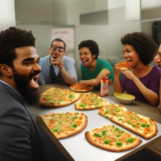 Diverse group of people eating pineapple pizza