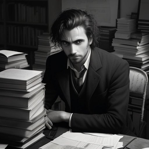 Man Sitting at Cluttered Desk
